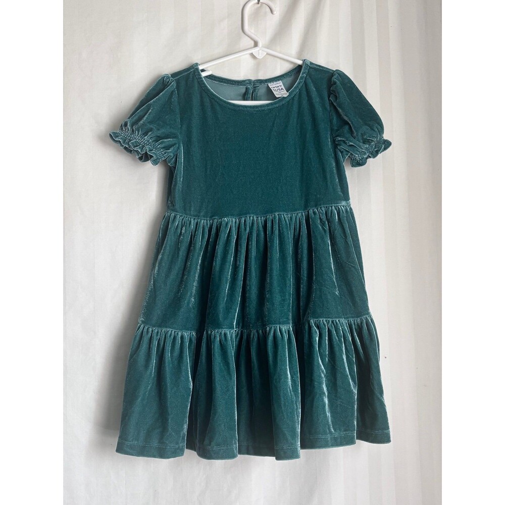 Carter's Toddler Girls Emerald Green Velour Tiered Occasion Dress 5T NWOT